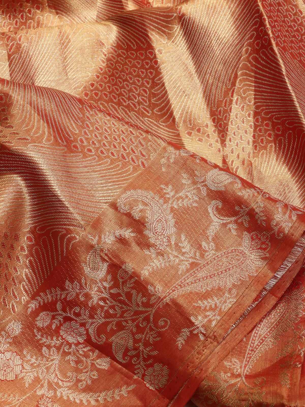 Orange Pure Kanchi Tissue Silk Bridal Wear Saree (Swara)