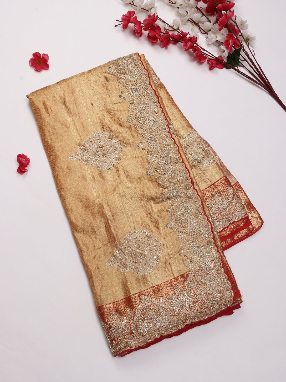 Orange Pure Kanchi Tissue Silk Bridal Wear Saree (Swara)