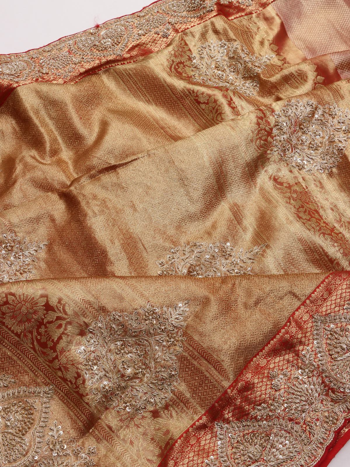Orange Pure Kanchi Tissue Silk Bridal Wear Saree (Swara)