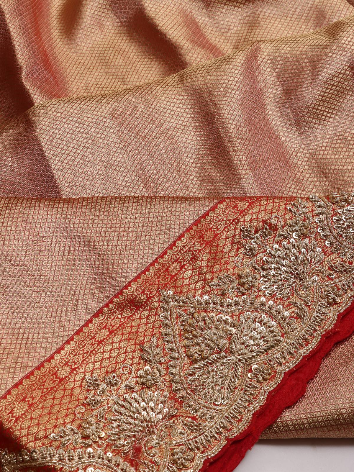 Orange Pure Kanchi Tissue Silk Bridal Wear Saree (Swara)