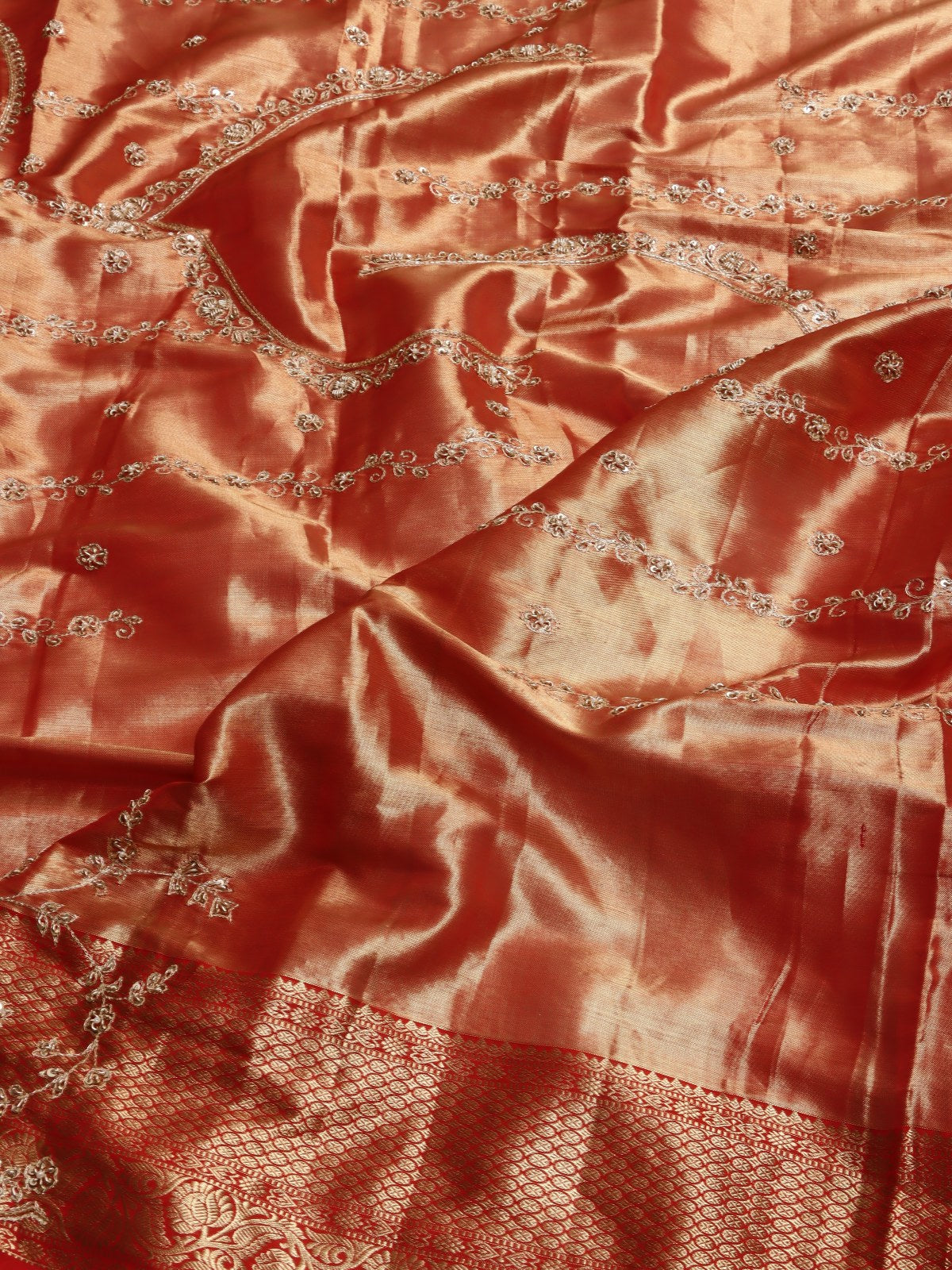 Orange Pure Kanchi Tissue Silk Bridal Wear Saree (Swara)