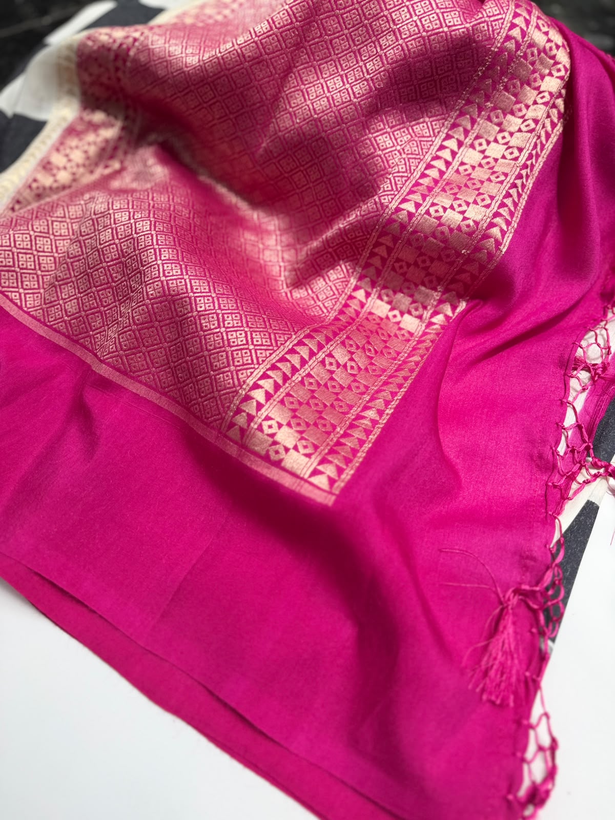 Black n White Checks Pure Moonga Silk Saree (Swara)