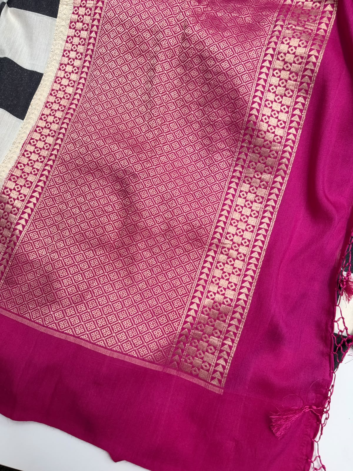 Black n White Checks Pure Moonga Silk Saree (Swara)
