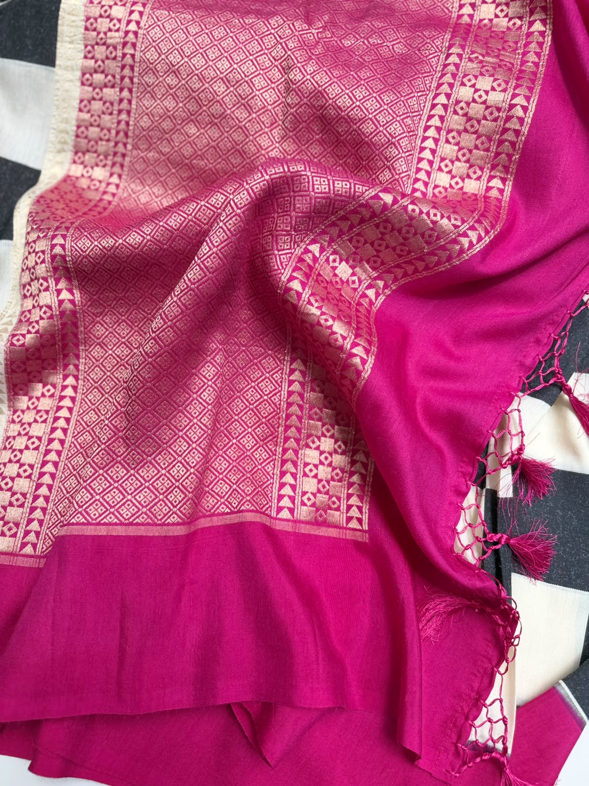 Black n White Checks Pure Moonga Silk Saree (Swara)
