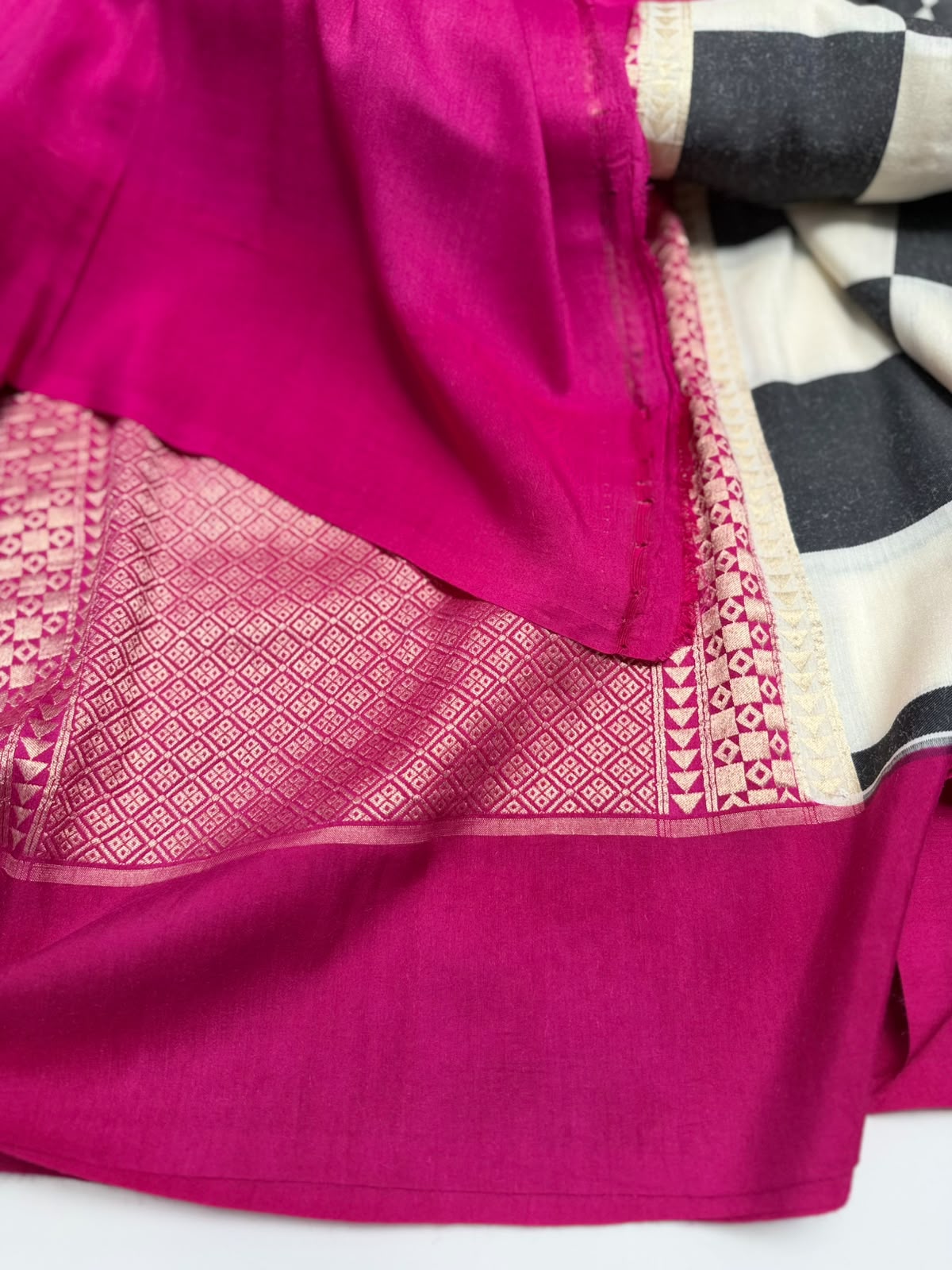 Black n White Checks Pure Moonga Silk Saree (Swara)