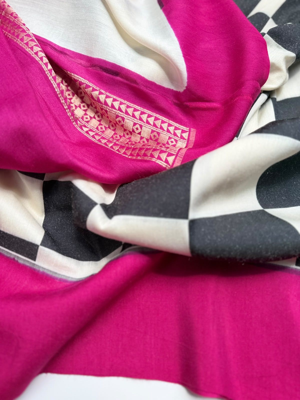 Black n White Checks Pure Moonga Silk Saree (Swara)