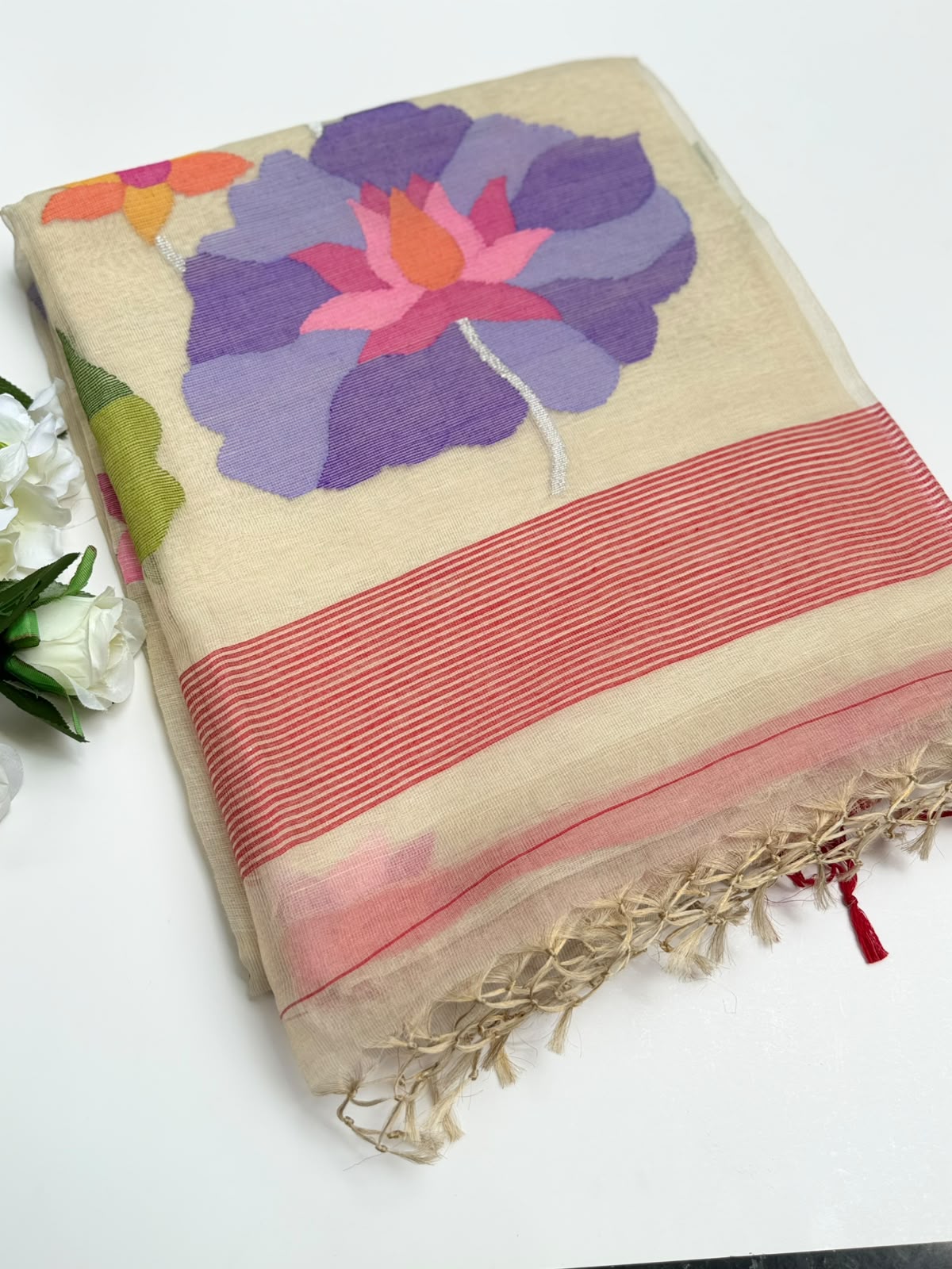 Cream Jamdani Tussar Saree (Swara)