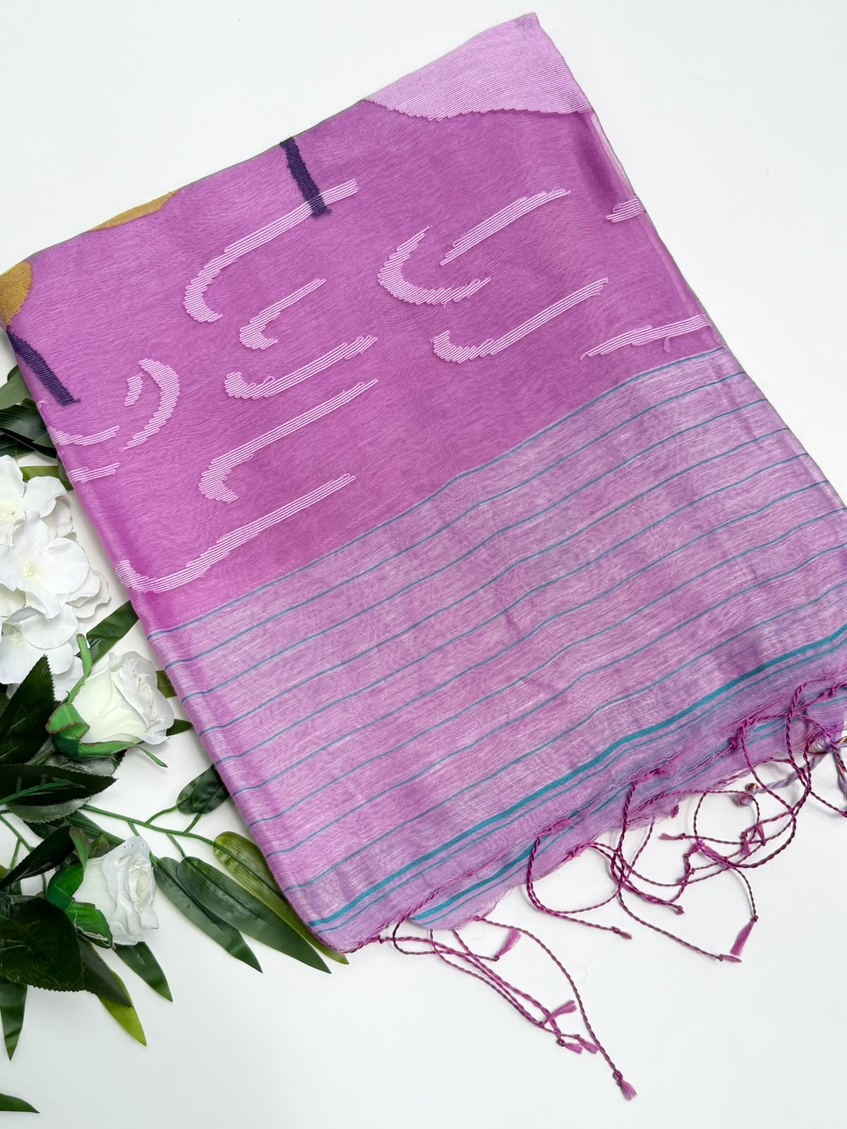 Baby Pink Jamdani Tussar Saree (Swara)