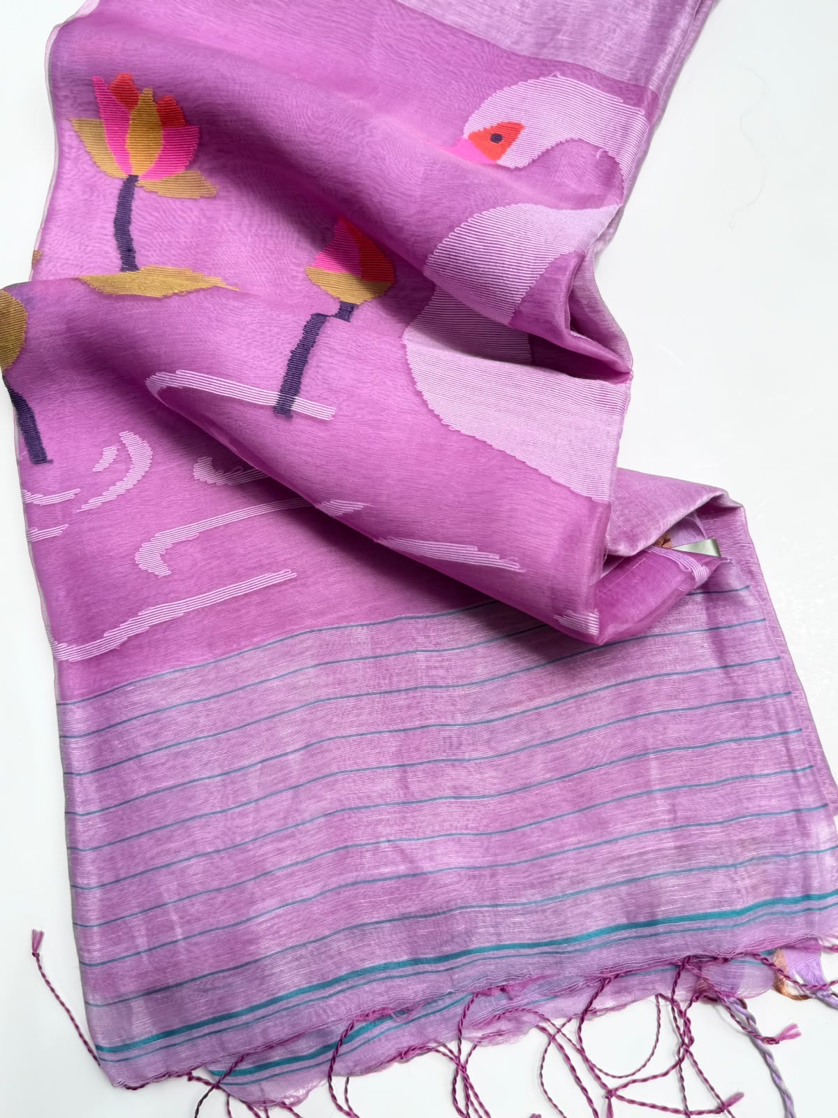 Baby Pink Jamdani Tussar Saree (Swara)