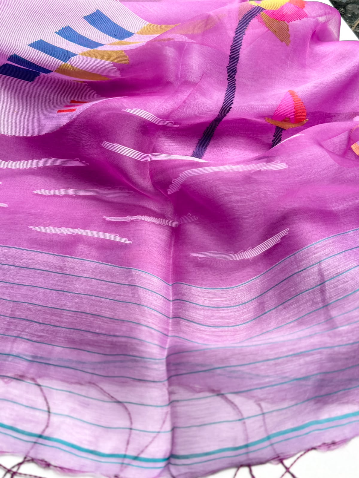 Baby Pink Jamdani Tussar Saree (Swara)