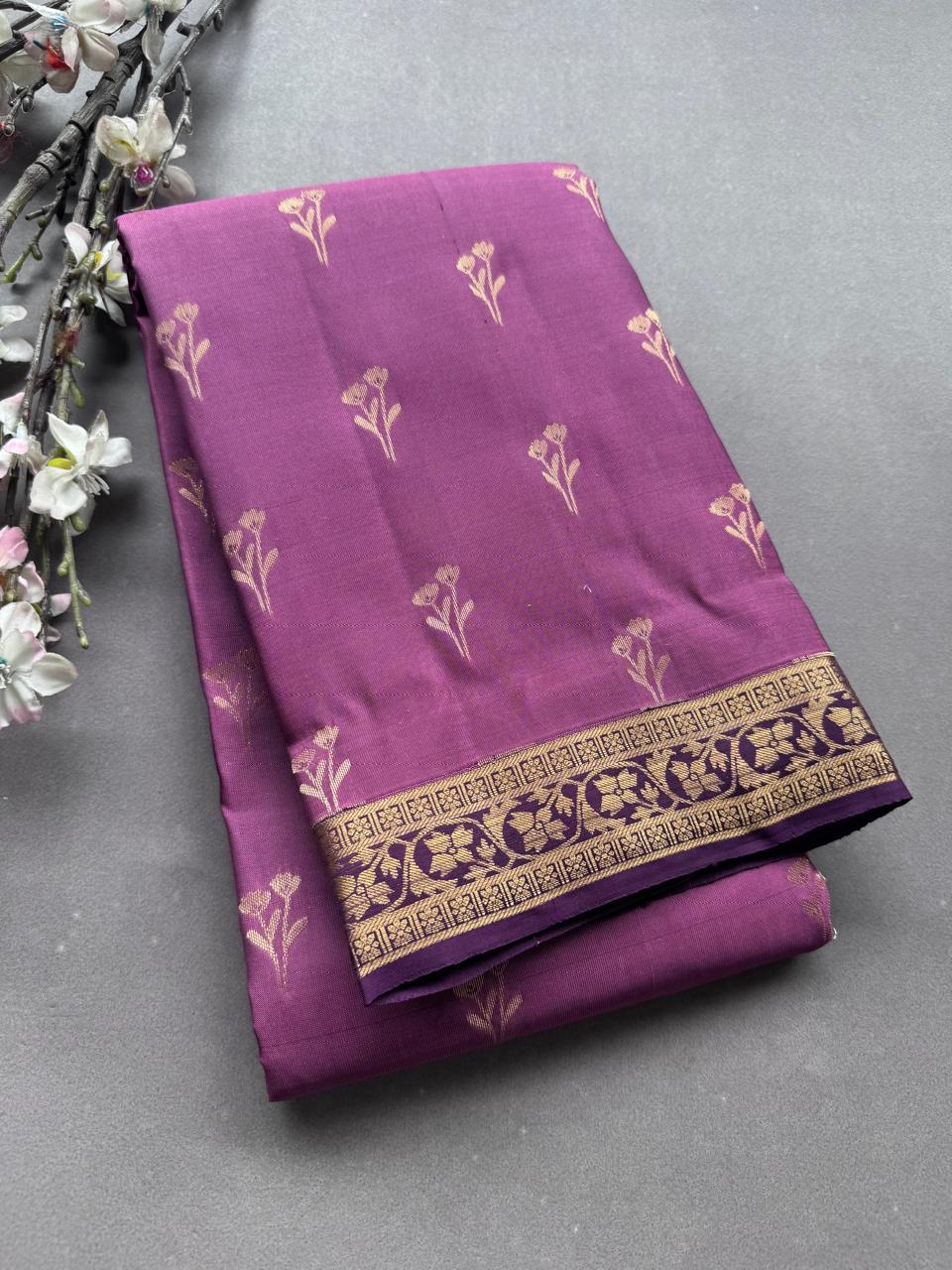 Mauve Pure Kanchi Silk Saree (Weaving Mistake)