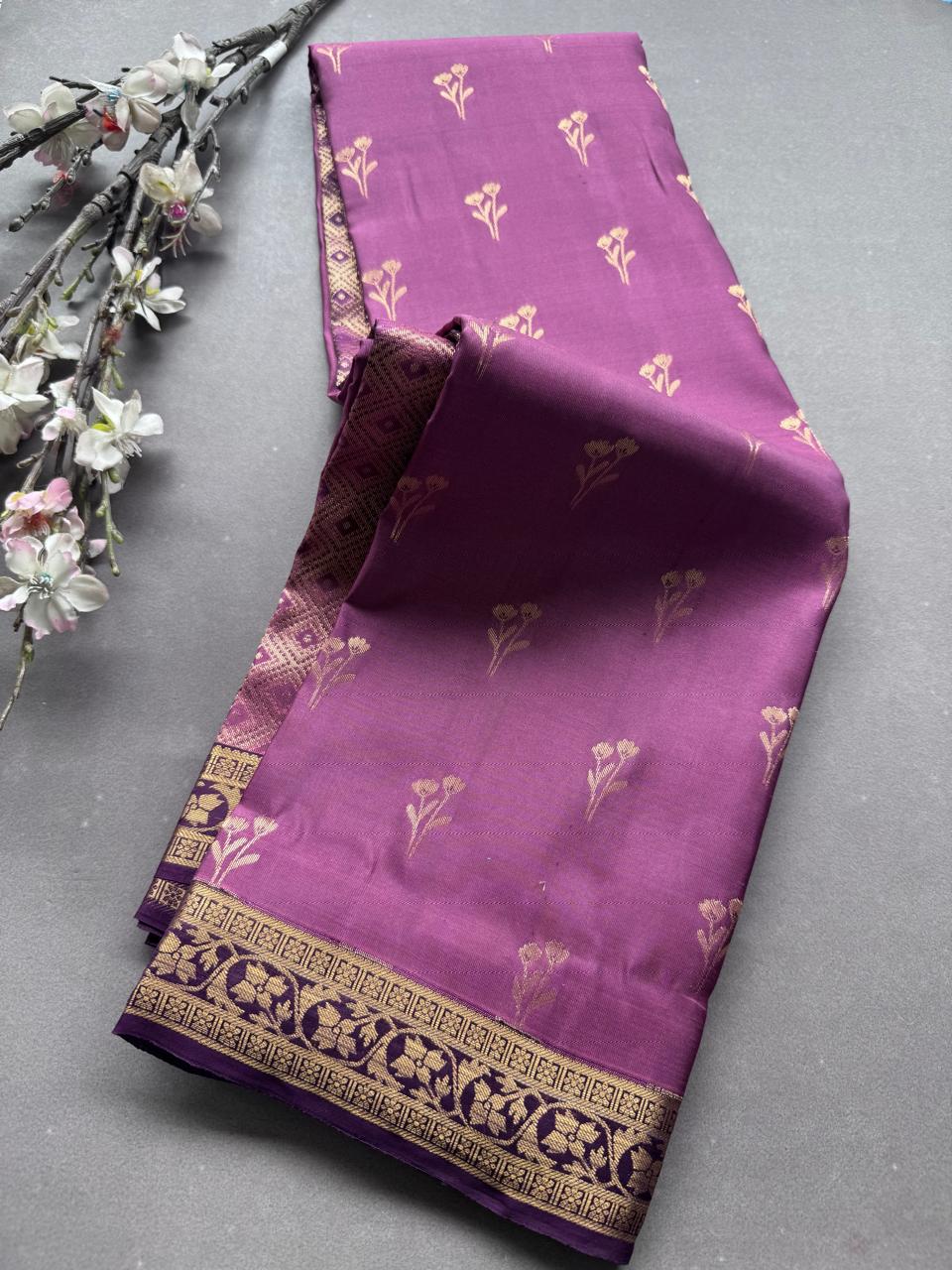 Mauve Pure Kanchi Silk Saree (Weaving Mistake)