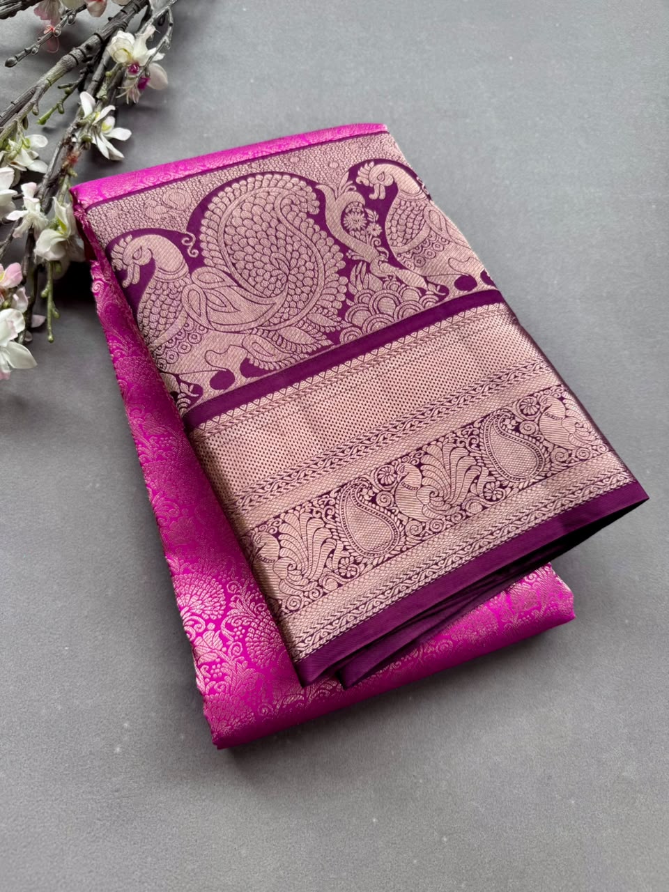 Pink Pure Kanchi Silk Saree (Weaving Mistake)