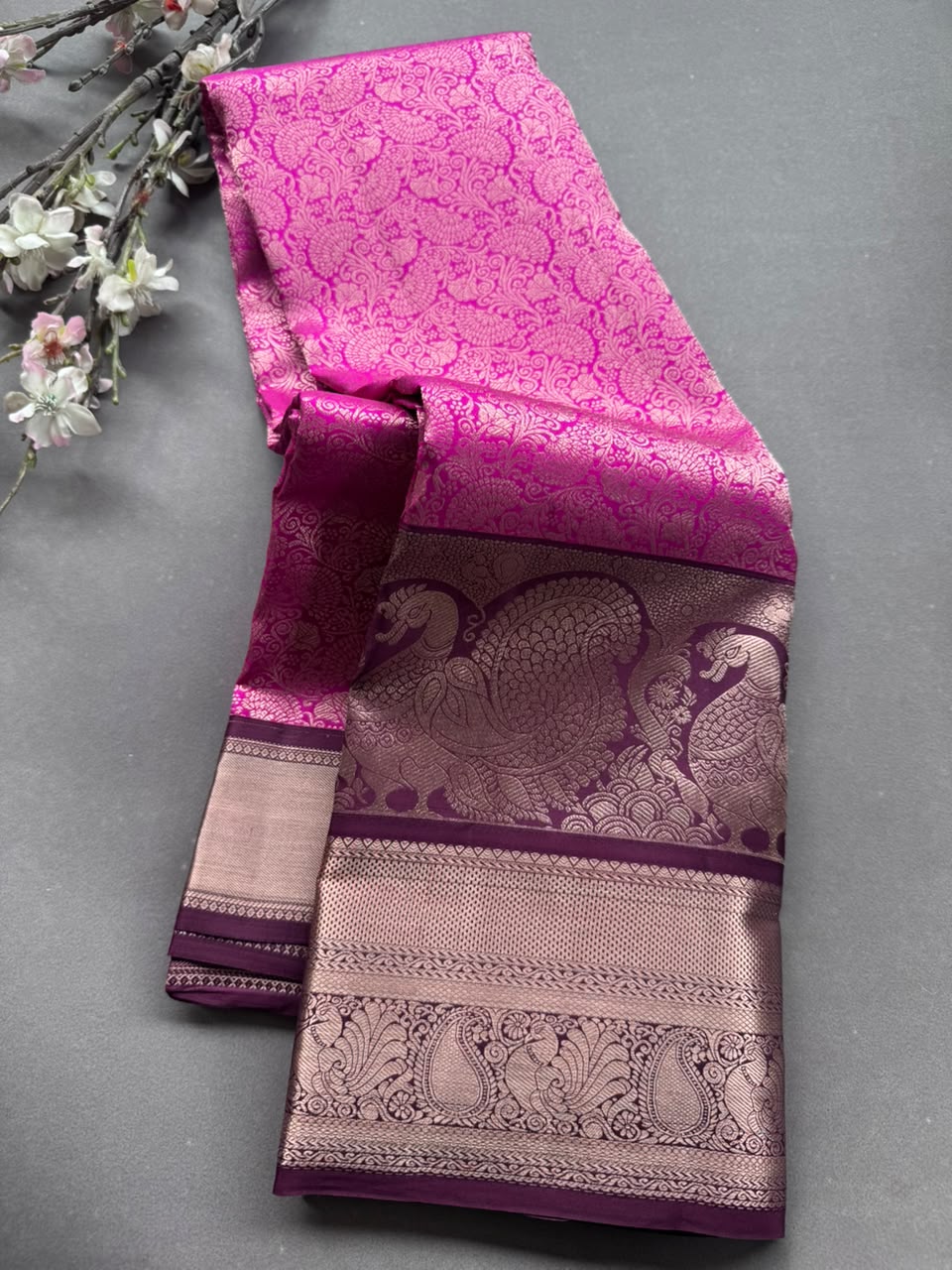 Pink Pure Kanchi Silk Saree (Weaving Mistake)