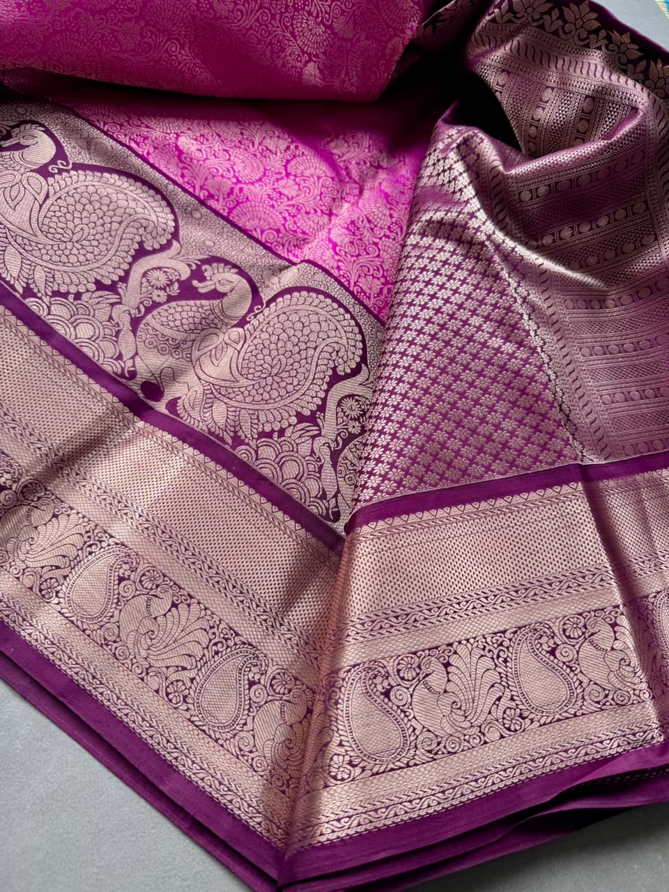 Pink Pure Kanchi Silk Saree (Weaving Mistake)