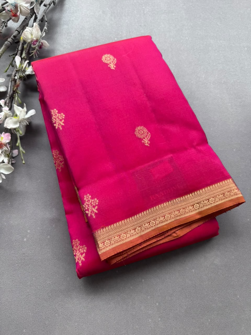 Pink Pure Kanchi Silk Saree (Weaving Mistake)