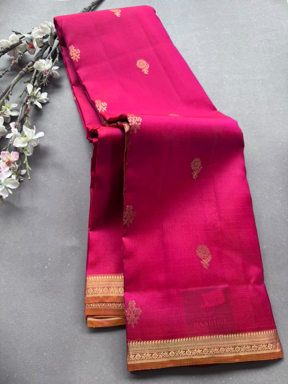Pink Pure Kanchi Silk Saree (Weaving Mistake)