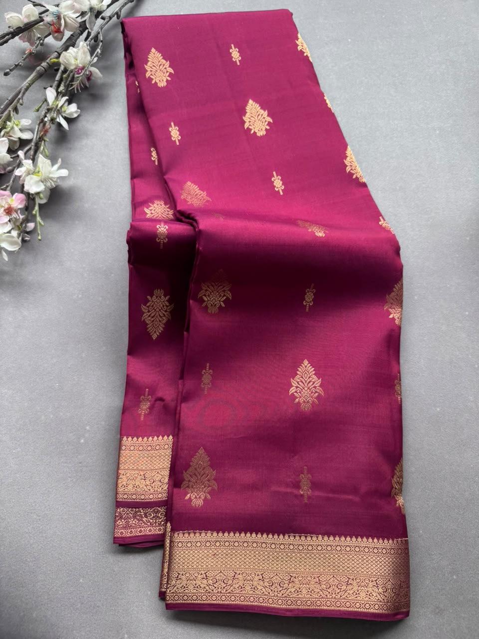 Maron Pure Kanchi Silk Saree (Weaving Mistake)