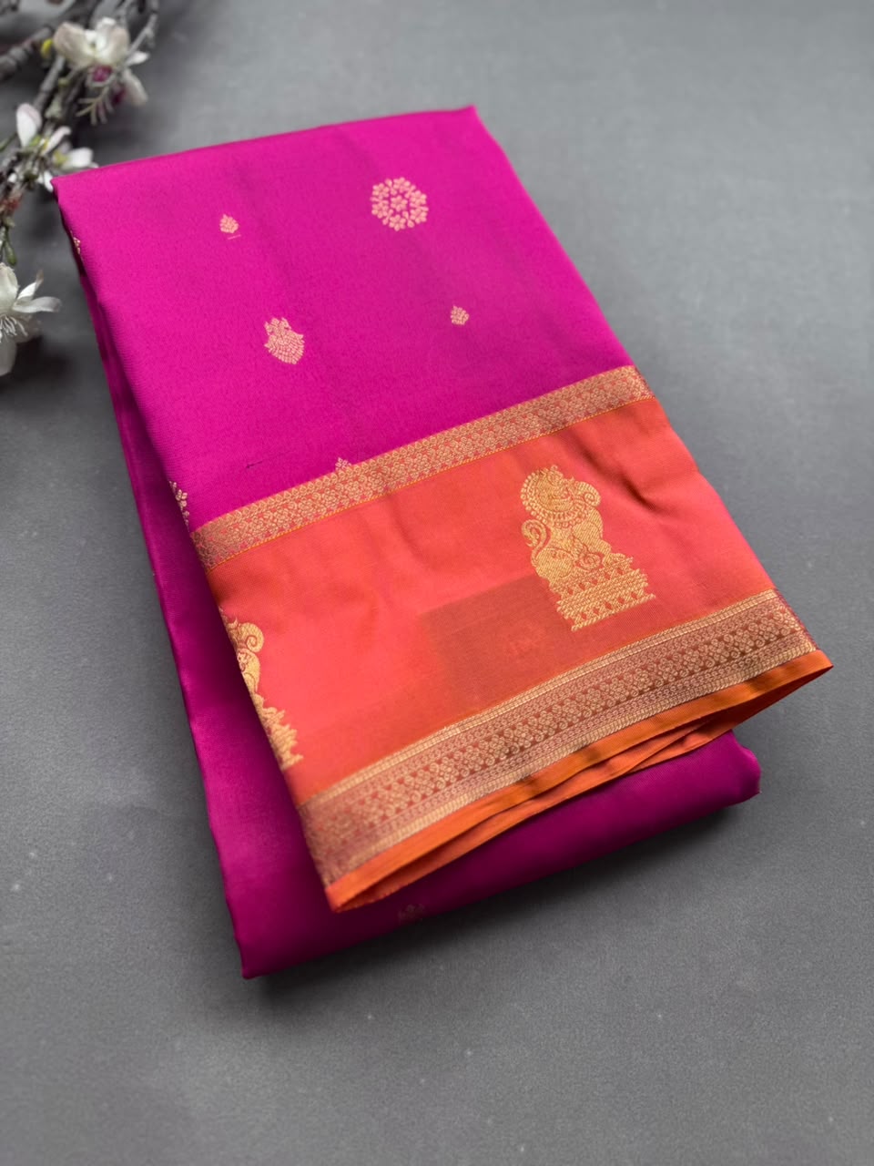 Pink Pure Kanchi Silk Saree (Weaving Mistake)