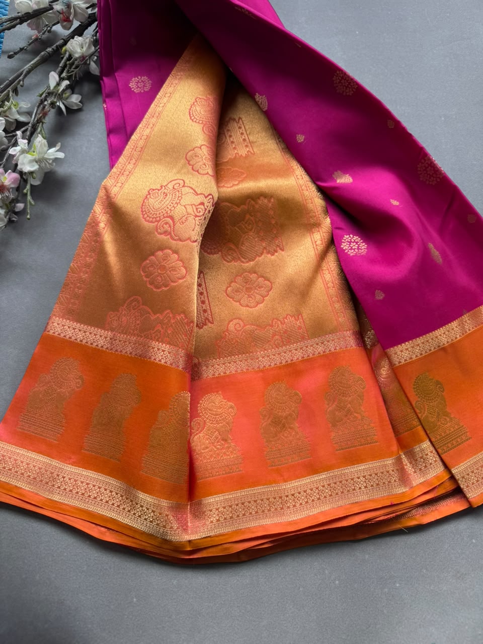 Pink Pure Kanchi Silk Saree (Weaving Mistake)
