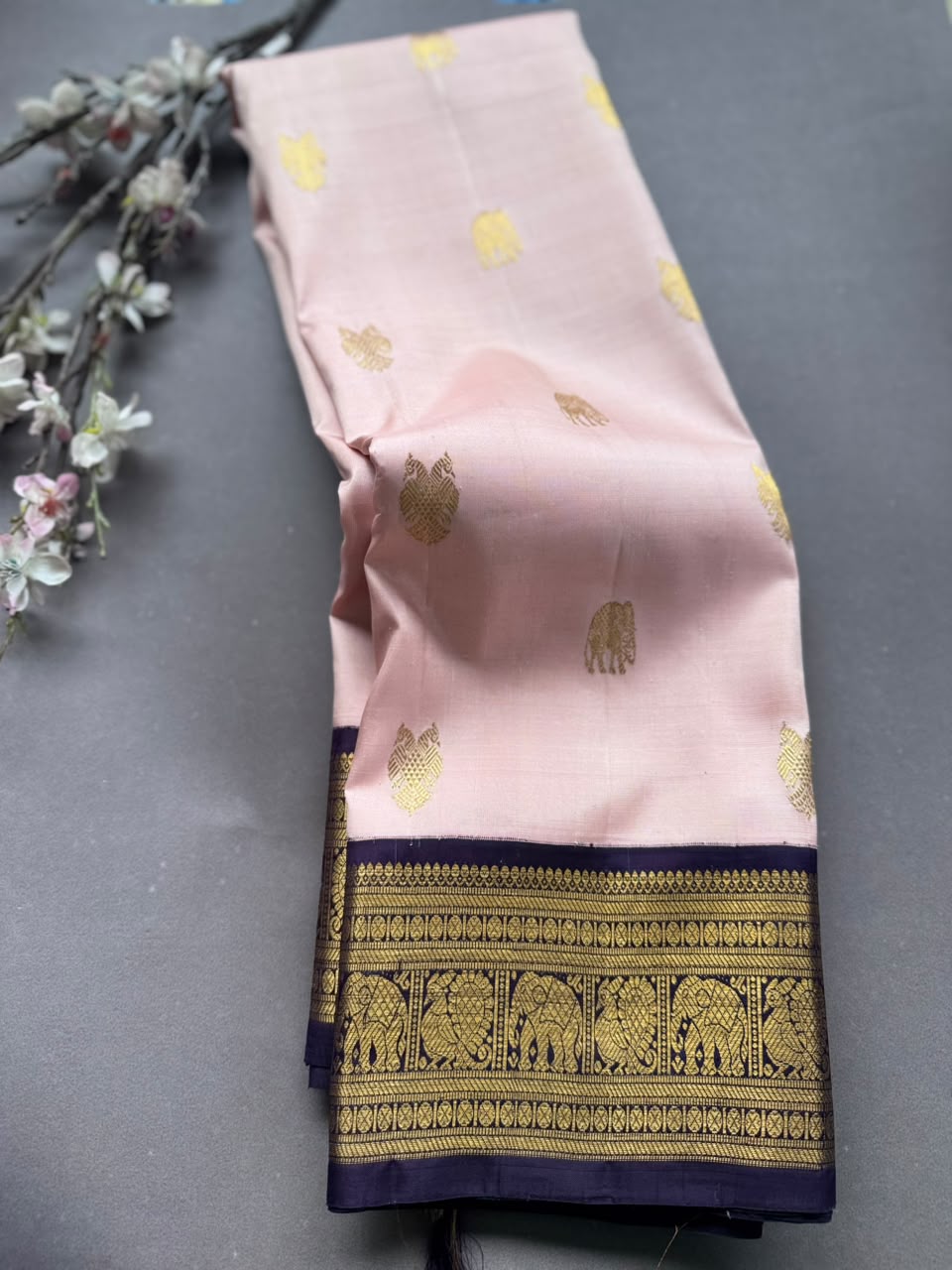 Baby Pink Pure Kanchi Silk Saree (Weaving Mistake)