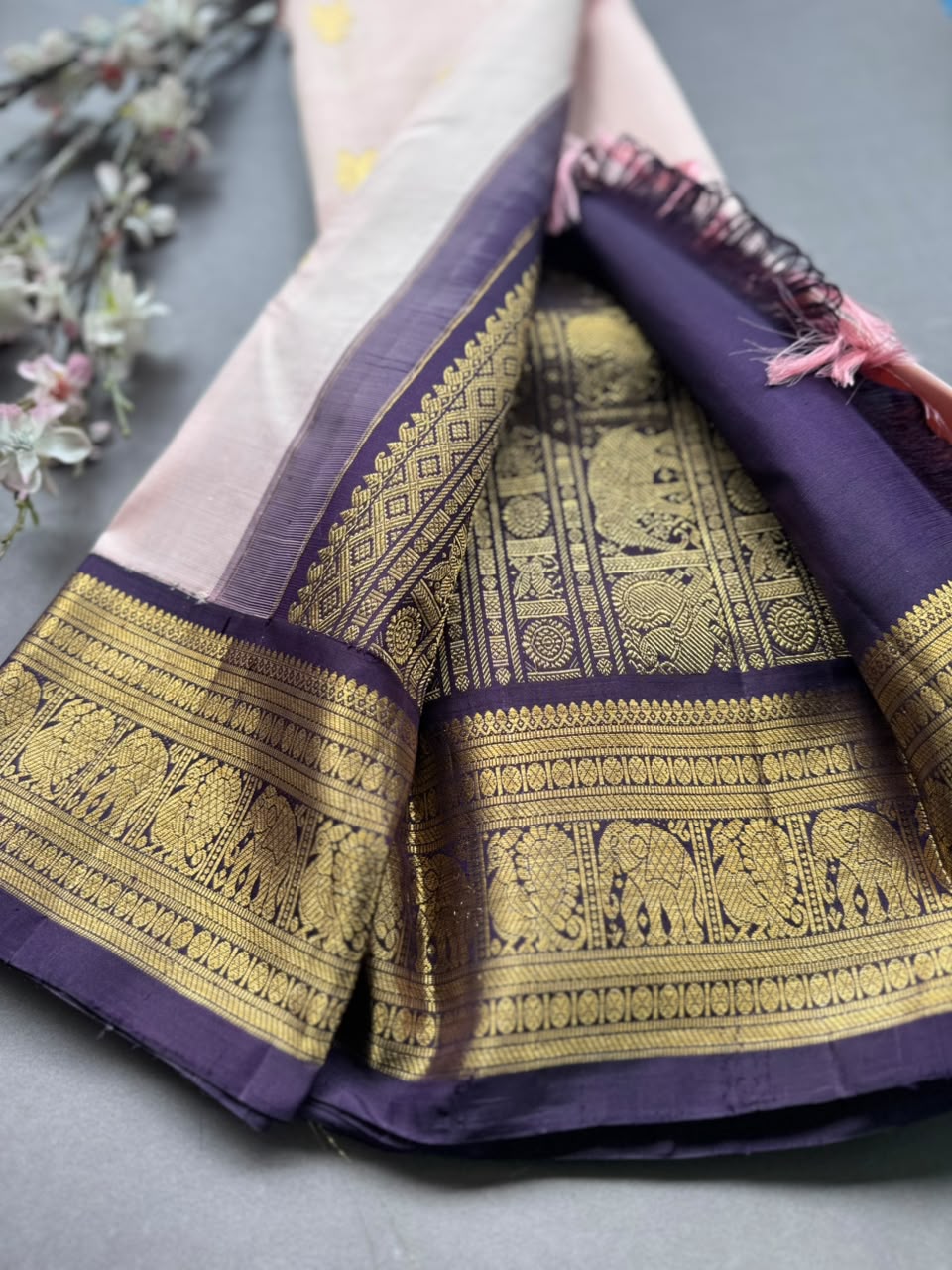 Baby Pink Pure Kanchi Silk Saree (Weaving Mistake)