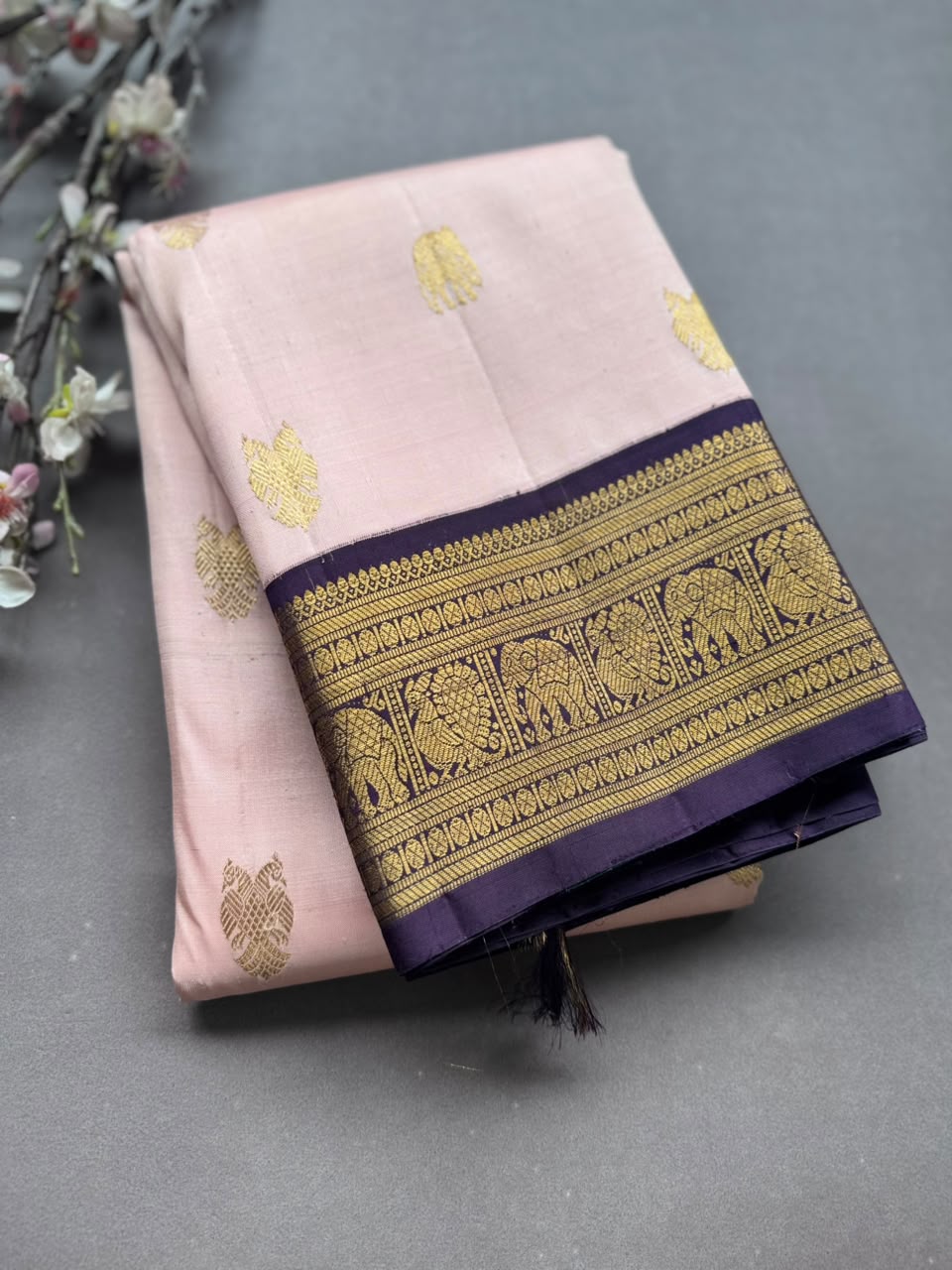 Baby Pink Pure Kanchi Silk Saree (Weaving Mistake)