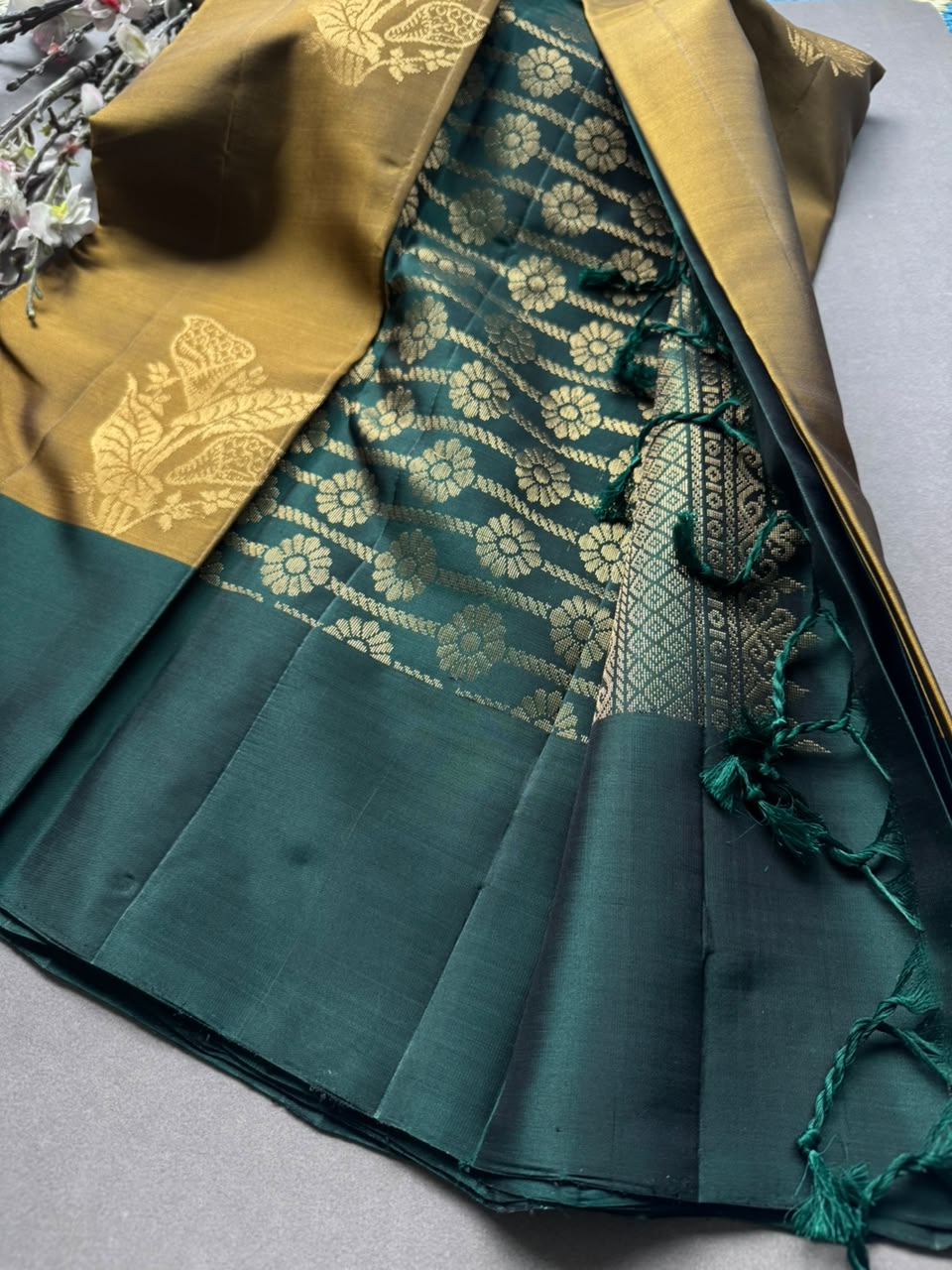 Mustard Pure Kanchi Silk Saree (Weaving Mistake)