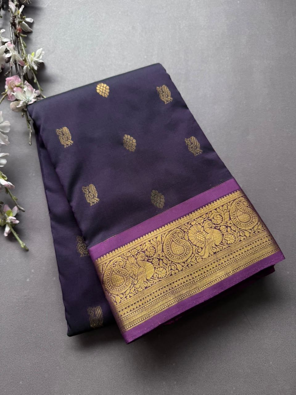 Navy Blue Pure Kanchi Silk Saree 108
