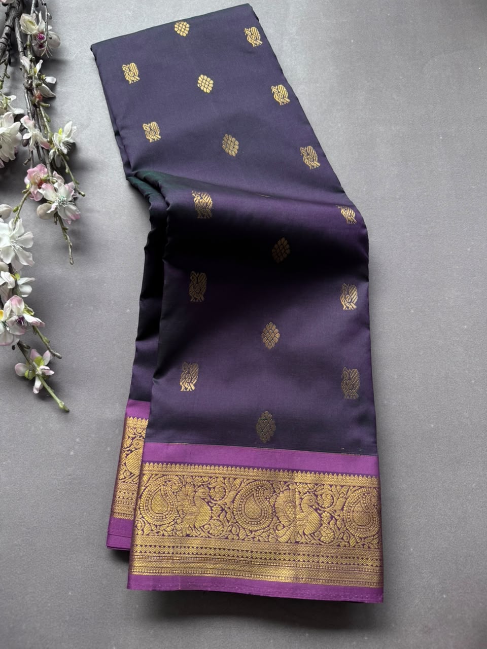 Navy Blue Pure Kanchi Silk Saree 108