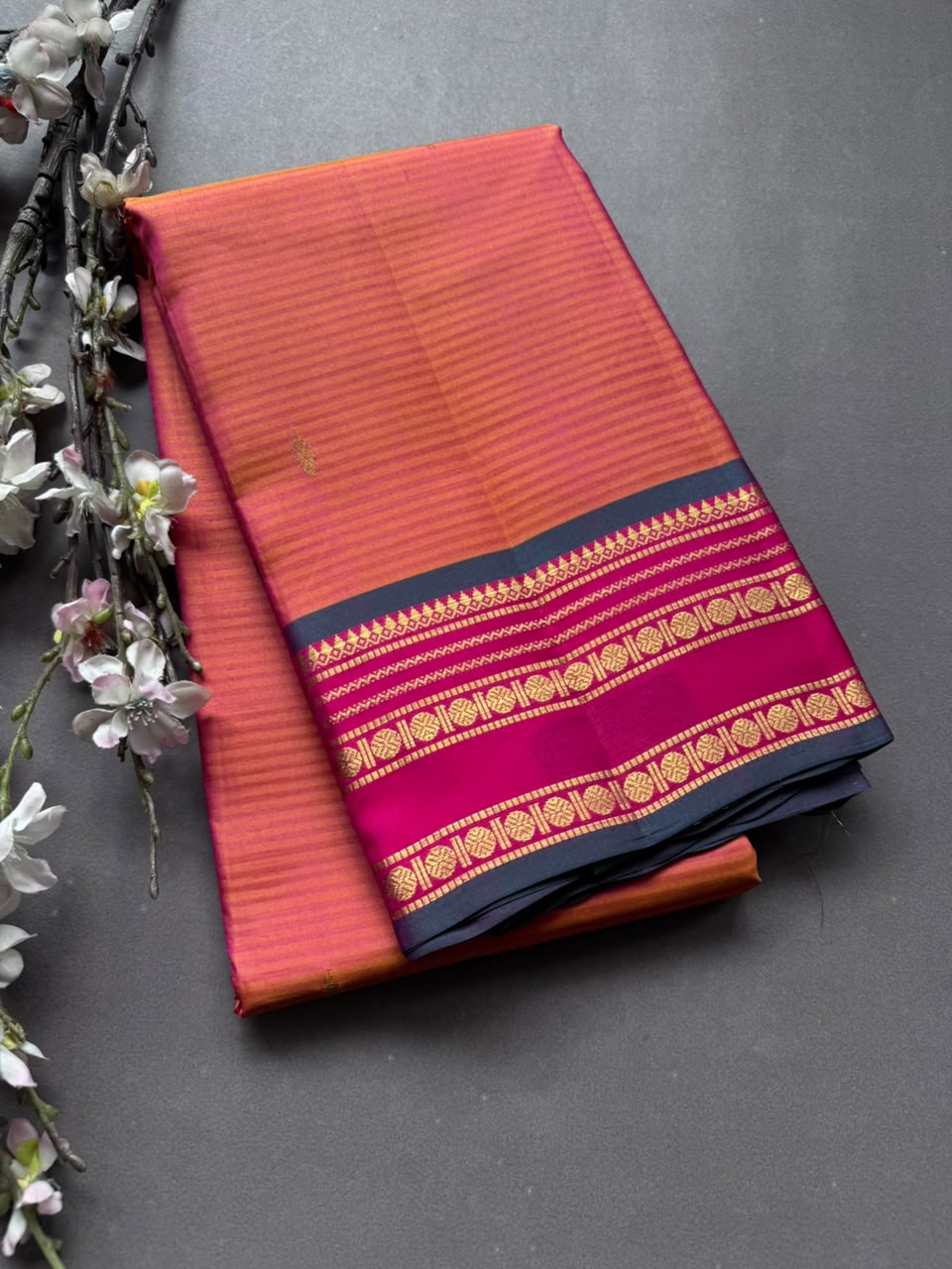 Pink Stripes Pure Kanchi Silk Saree 108