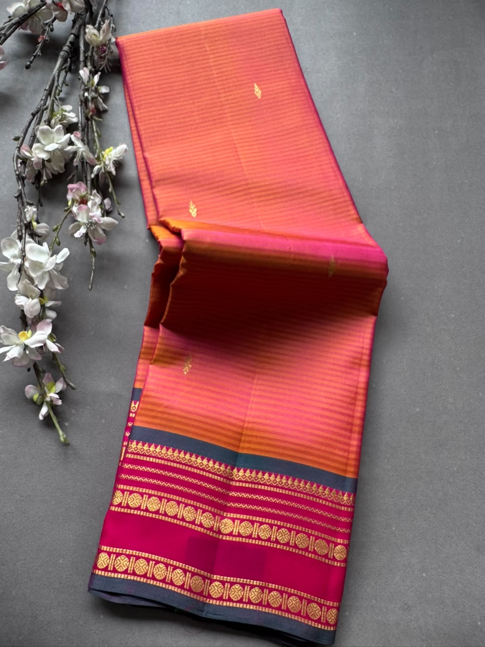Pink Stripes Pure Kanchi Silk Saree 108