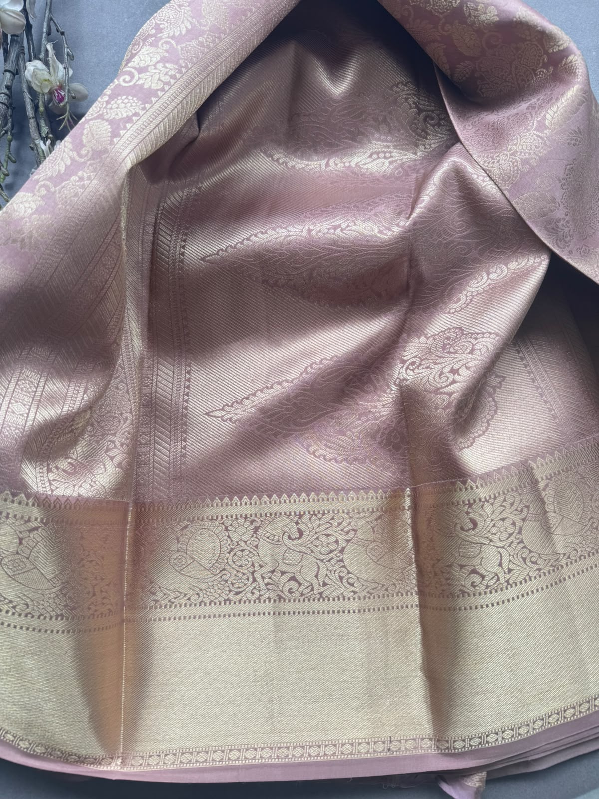 Pastel Mauve Pure Kanchi Tissue Silk Saree 108