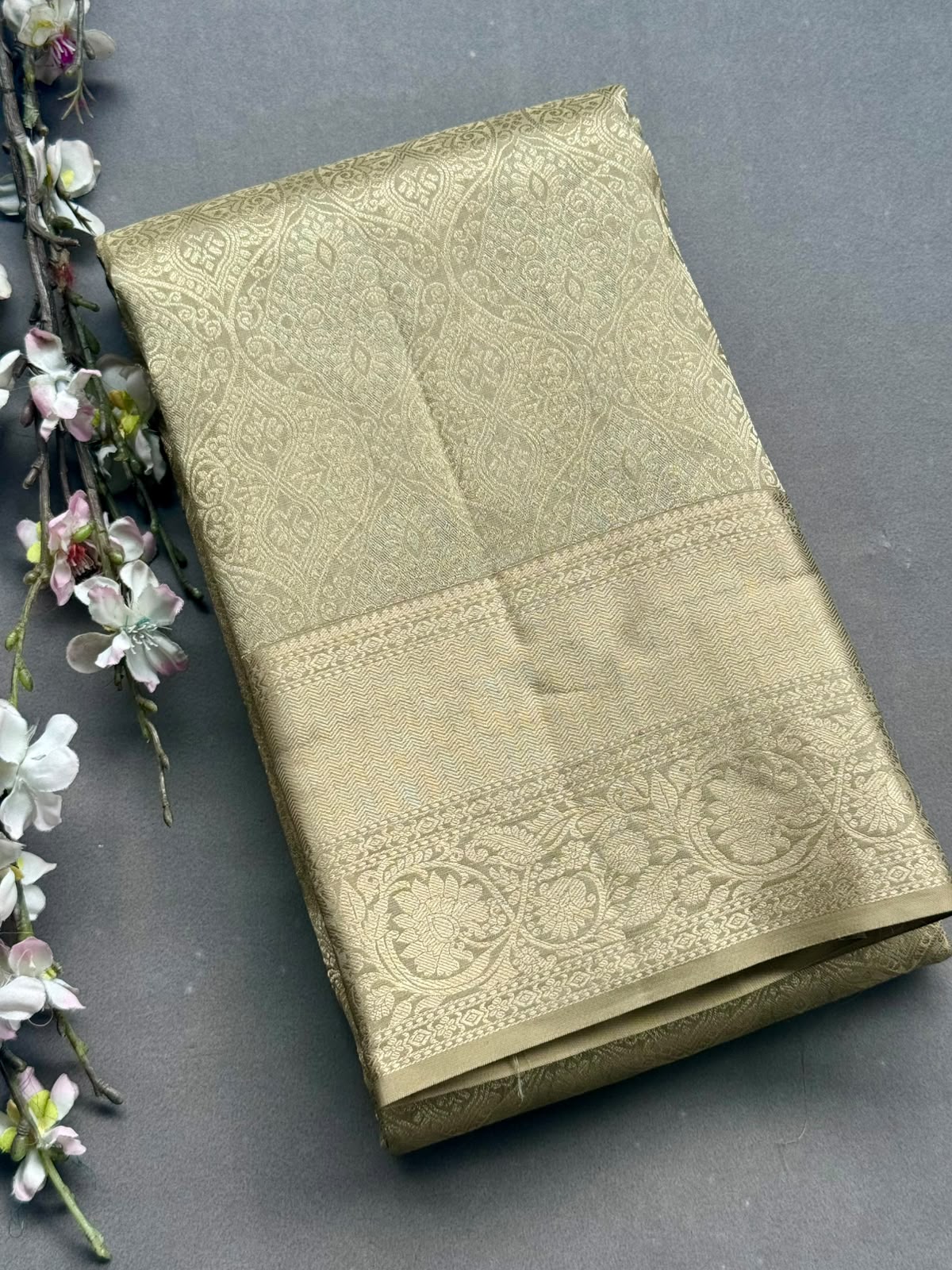 Olive Gold Pure Kanchi Tissue Silk Saree 108