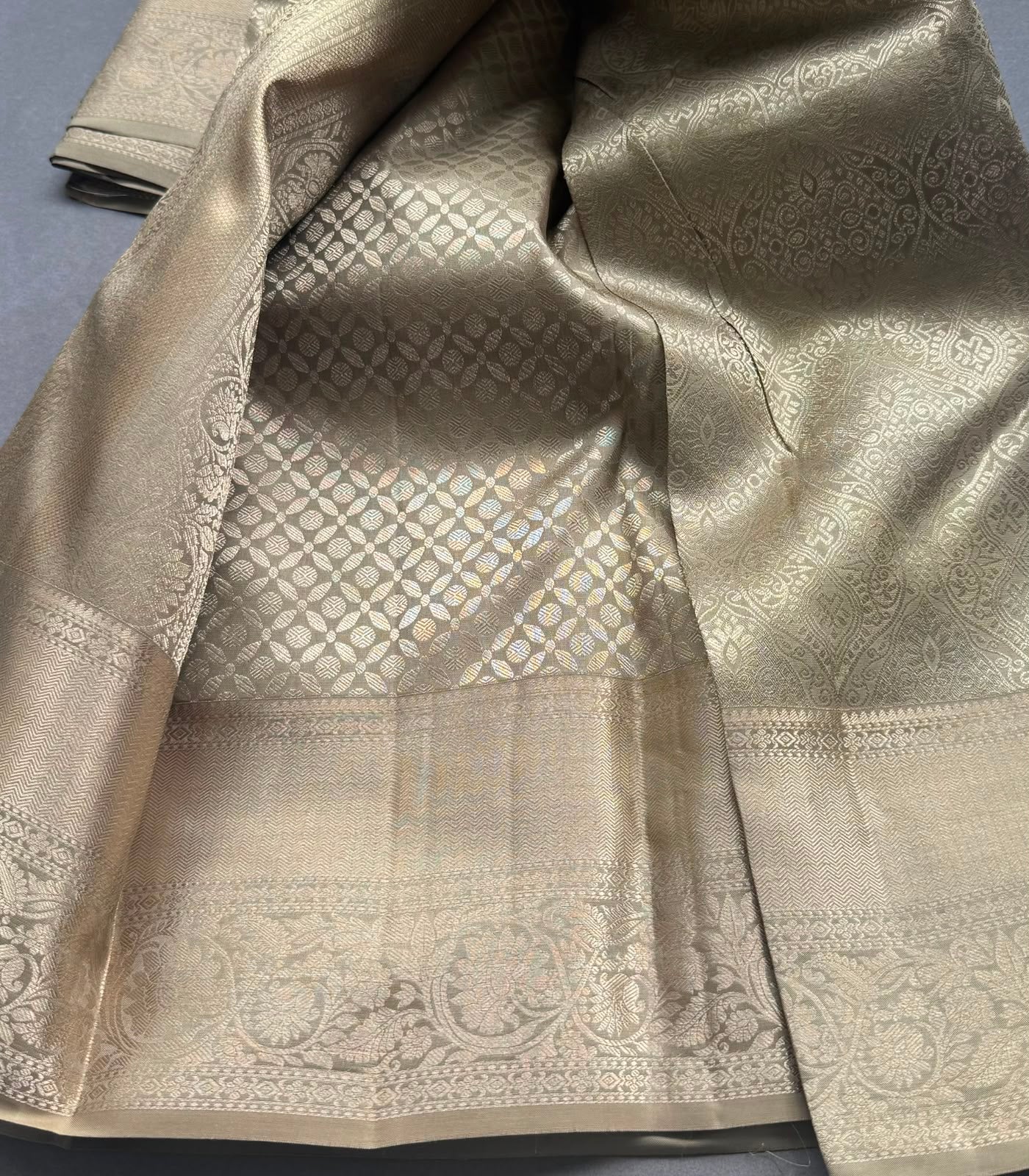 Olive Gold Pure Kanchi Tissue Silk Saree 108