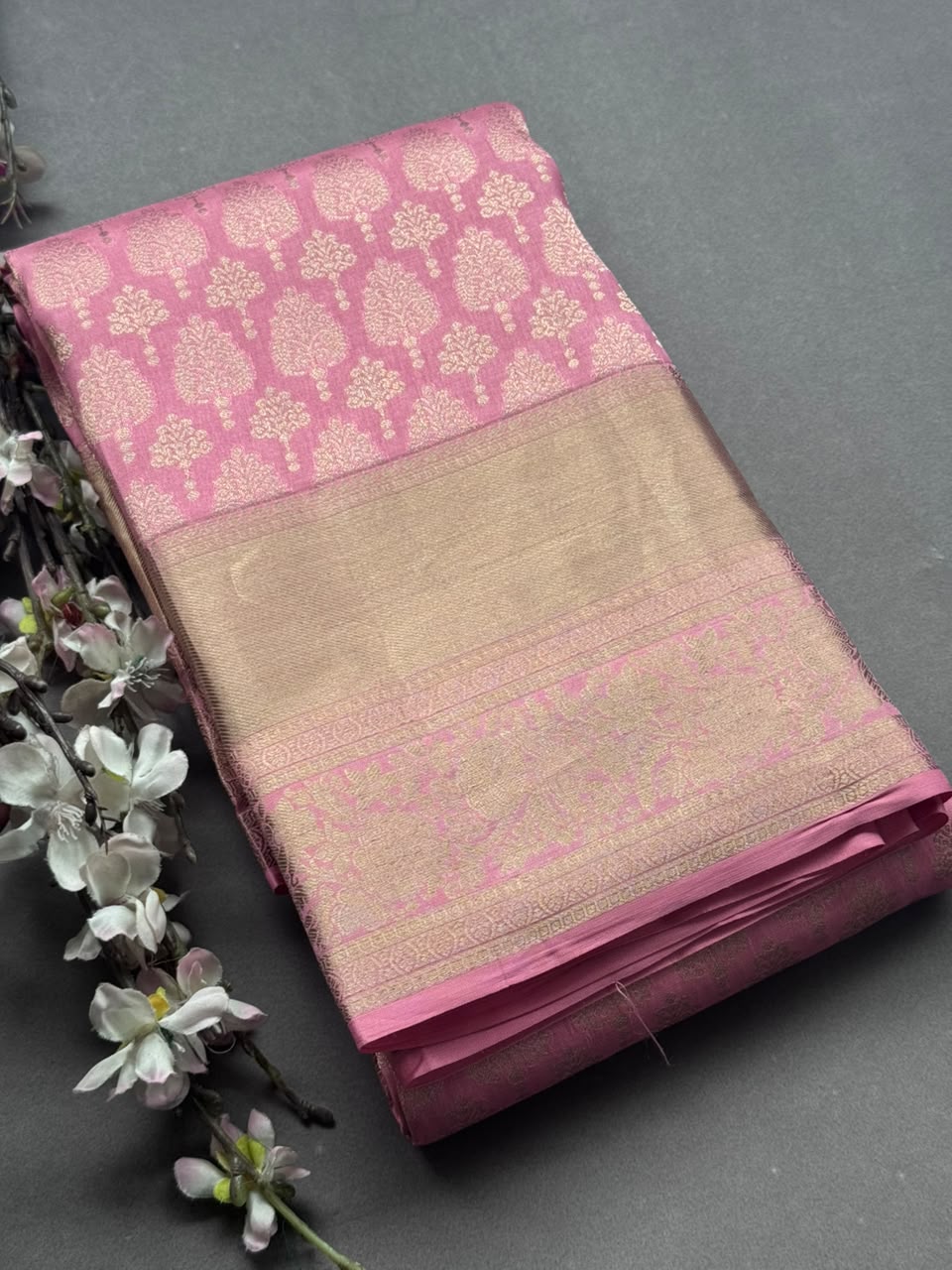 Pastel Pink Pure Kanchi Tissue Silk Saree 108