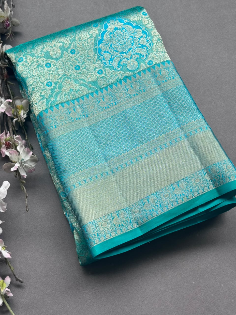 Sea Green Pure Kanchi Tissue Silk Saree 108