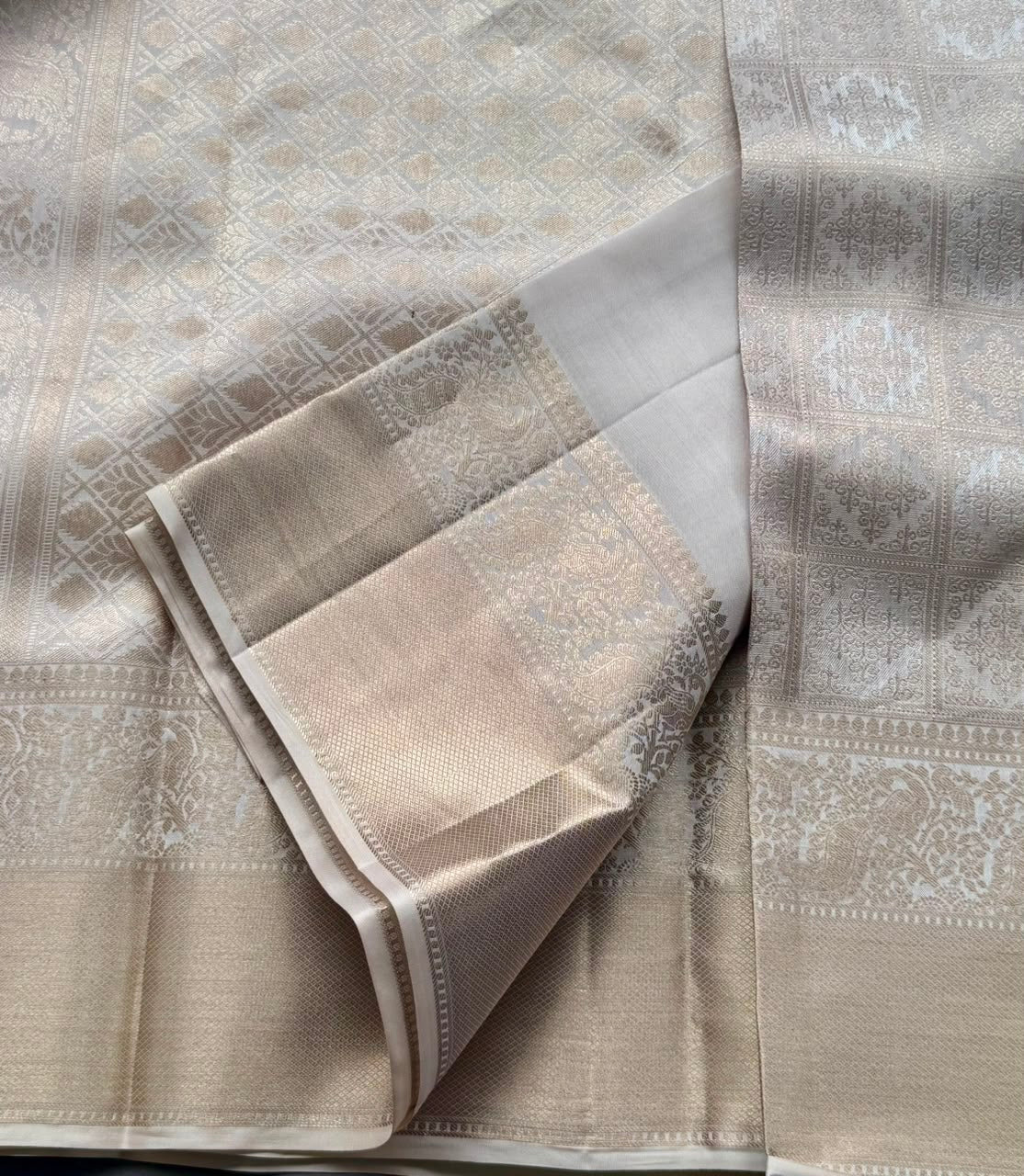 Cream Pure Kanchi Tissue Silk Saree 108