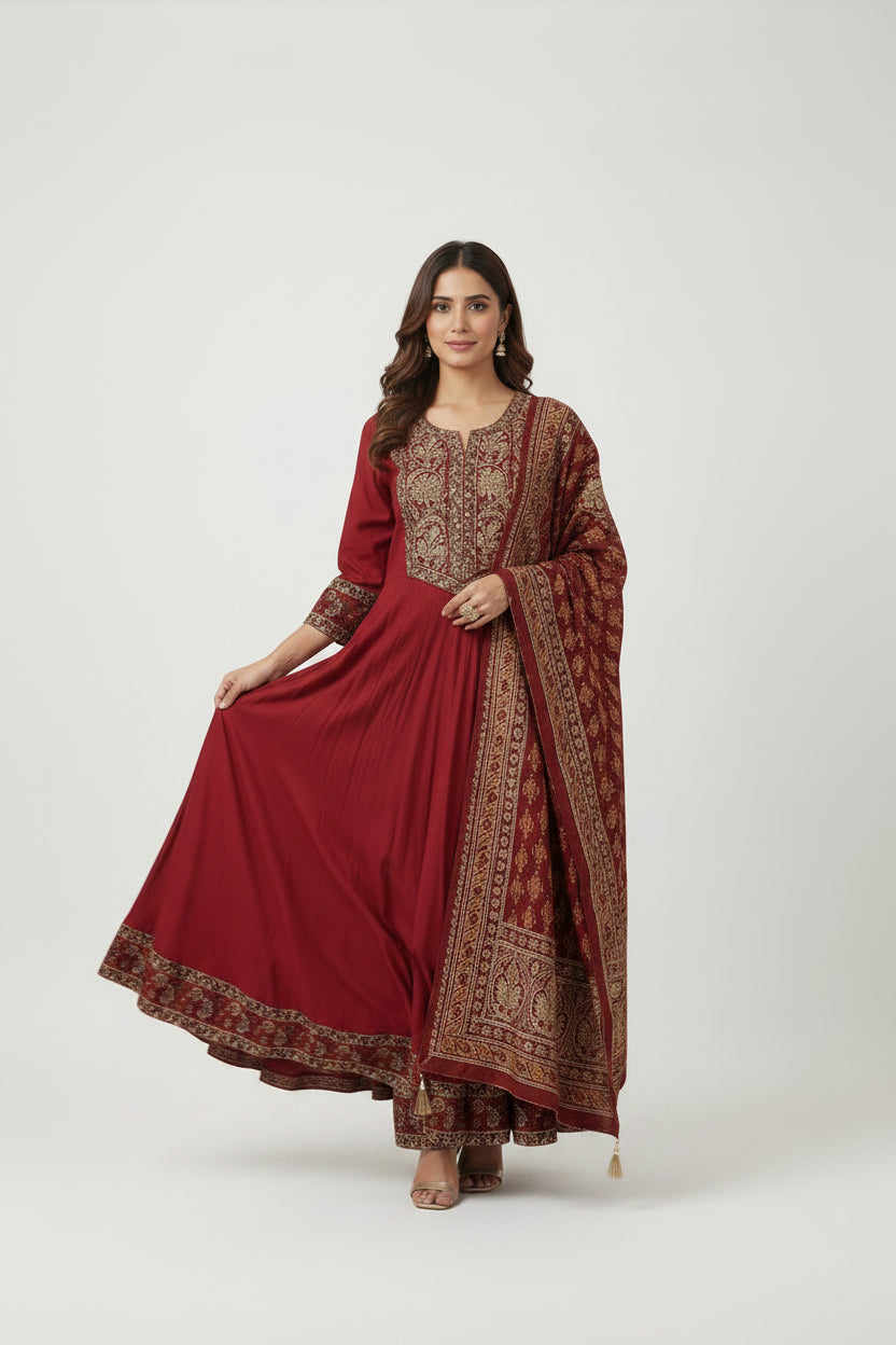 Maroon mul Cotton Anarkali Kurtha 389