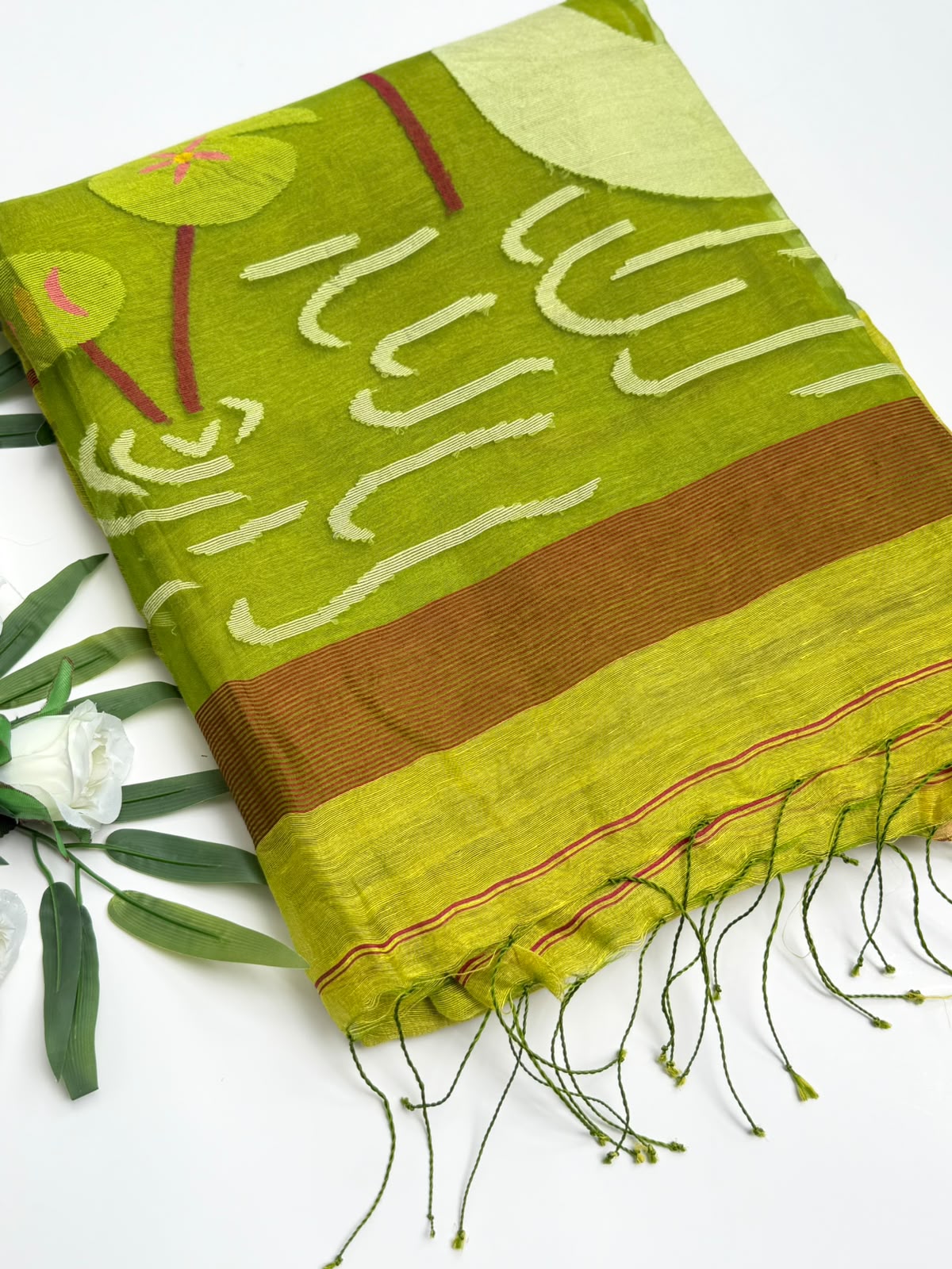 Green Jamdani Tussar Saree (Swara)