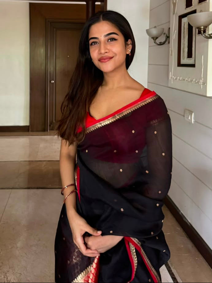 Black Pure Kora Benarasi Silk Saree (Sampada)