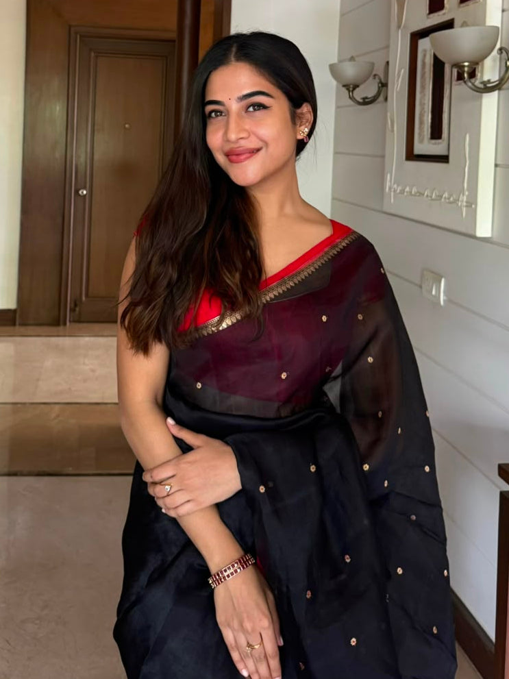 Black Pure Kora Benarasi Silk Saree (Sampada)
