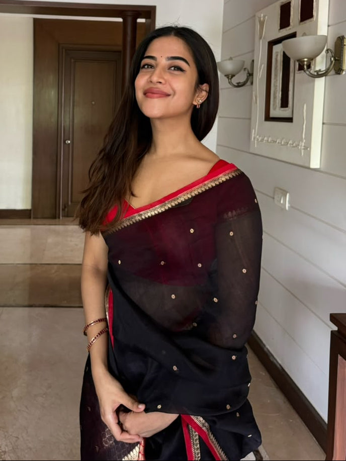 Black Pure Kora Benarasi Silk Saree (Sampada)