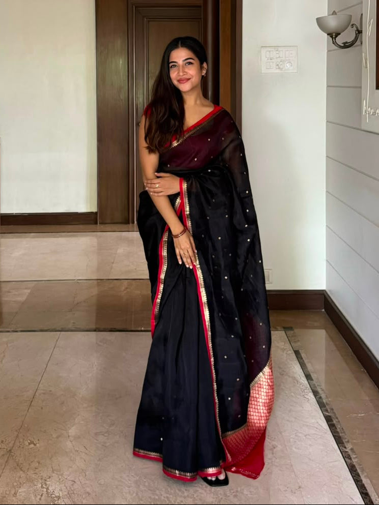 Black Pure Kora Benarasi Silk Saree (Sampada)