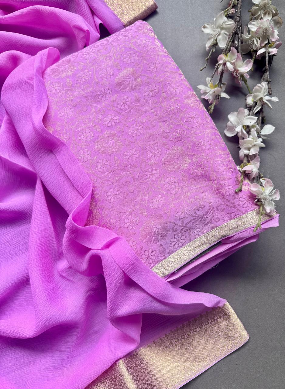 Pink Pure Brocade Mysore Silk Dress Material (Swara)