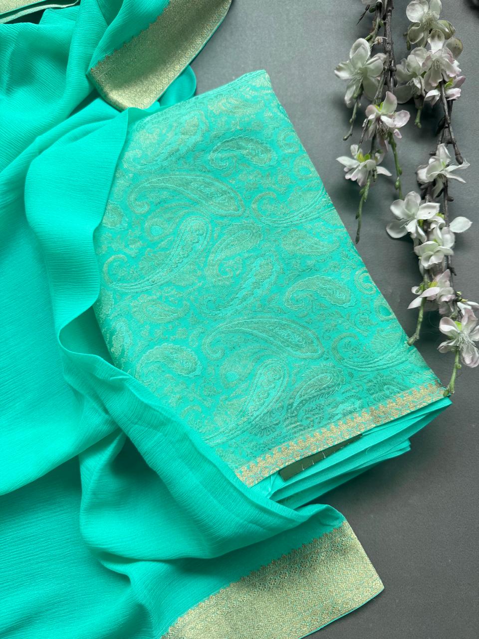 Pastel Green Pure Brocade Mysore Silk Dress Material (Swara)
