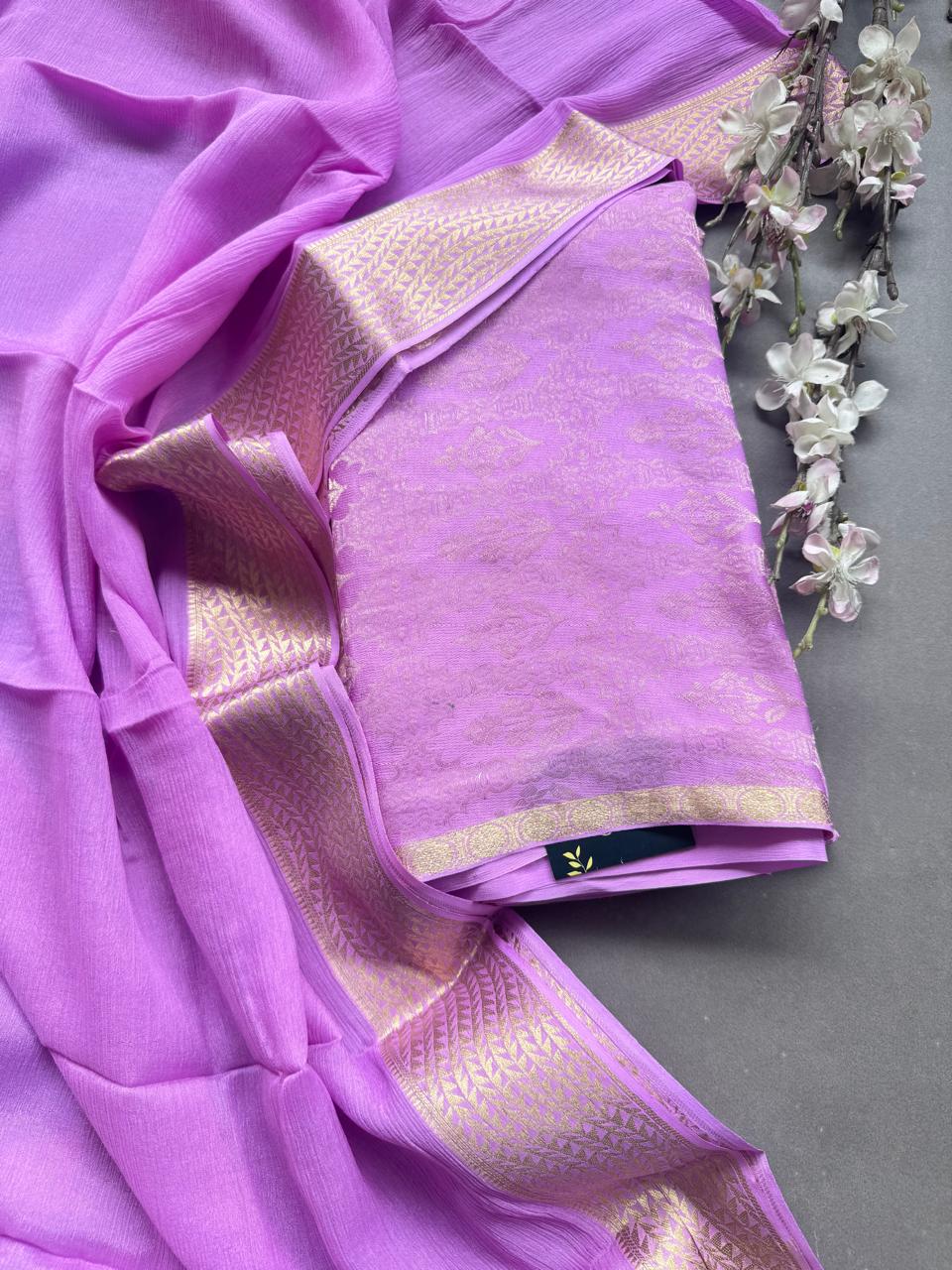 Mauve Pure Brocade Mysore Silk Dress Material (Swara)