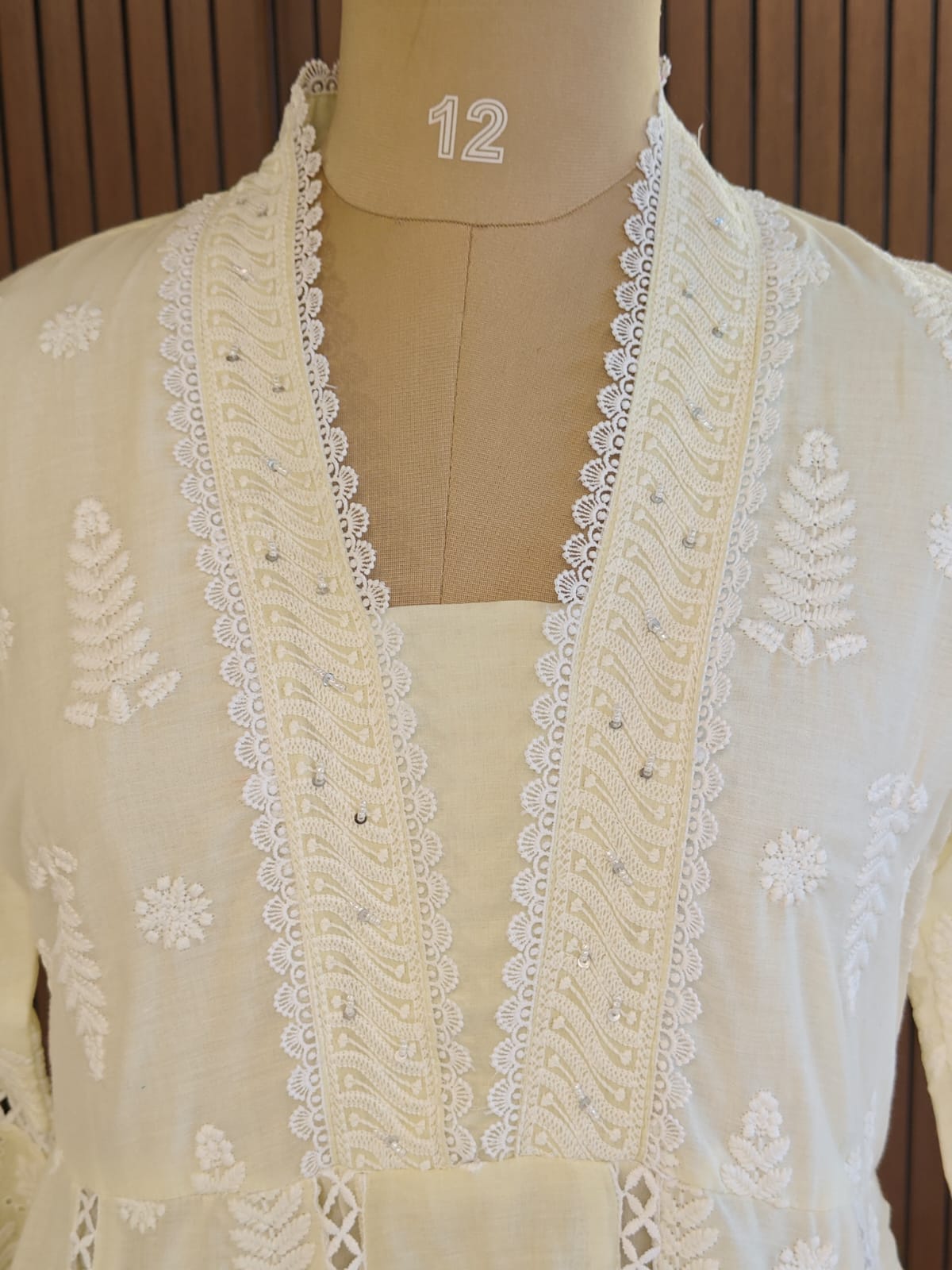 Lemon Yellow Cotton designer Hakoba chicken curry work Anarkali Kurtha 459