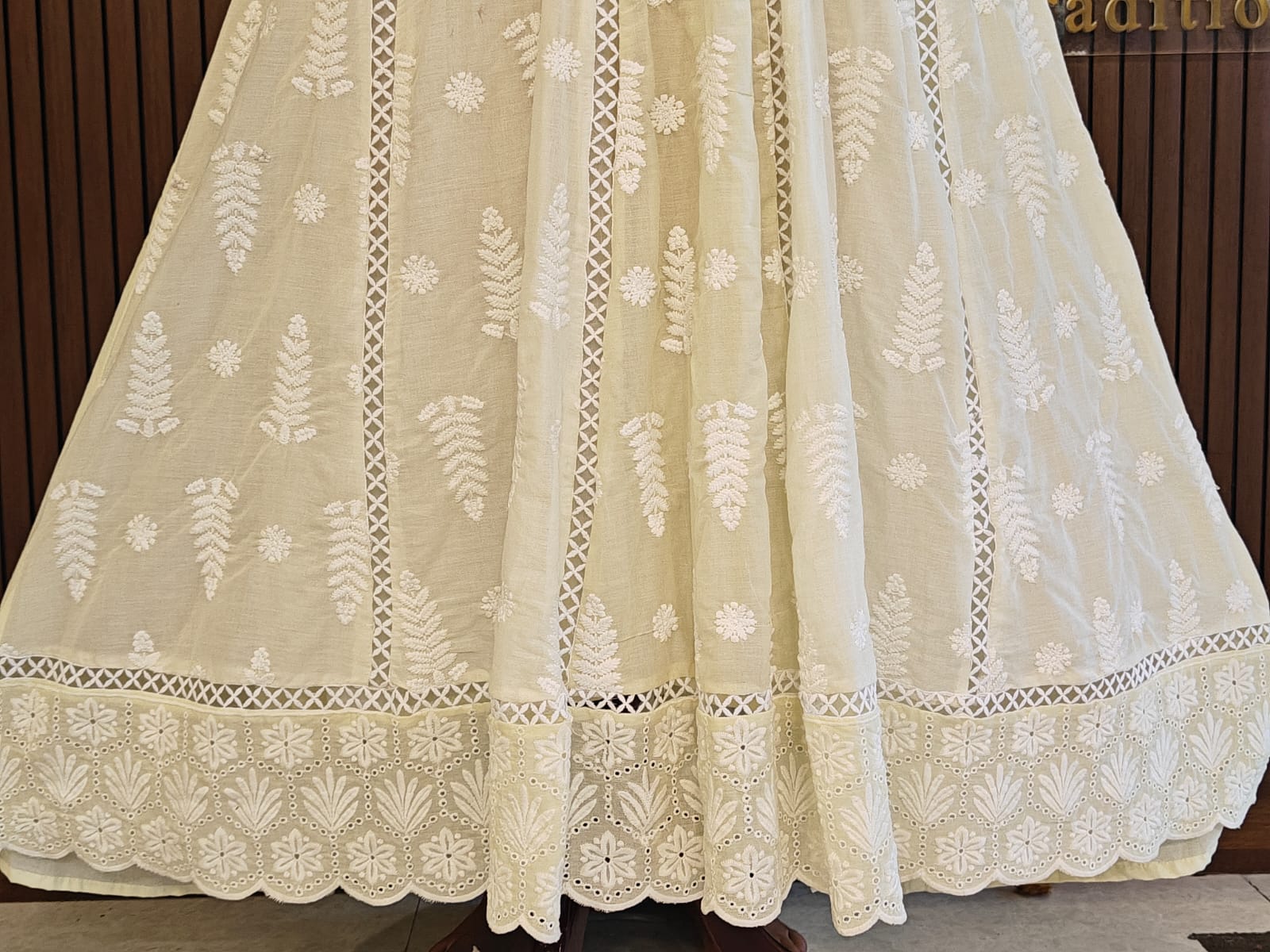 Lemon Yellow Cotton designer Hakoba chicken curry work Anarkali Kurtha 459