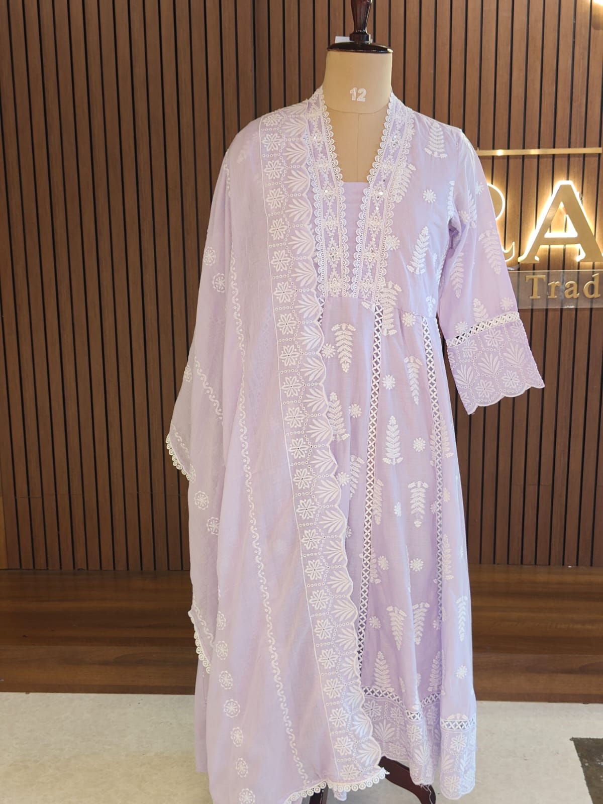 Lilac Cotton designer Hakoba chicken curry work Anarkali Kurtha 459